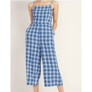 Blue plaid jumpsuit from Old Navy.